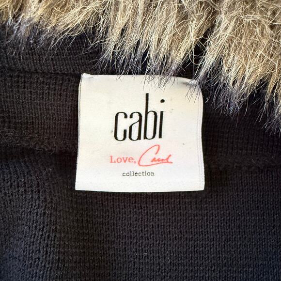 Cabi Black Heavy Knit Sweater Jacket w/ Removable Faux Fur Collar – Size Small - Picture 5 of 7